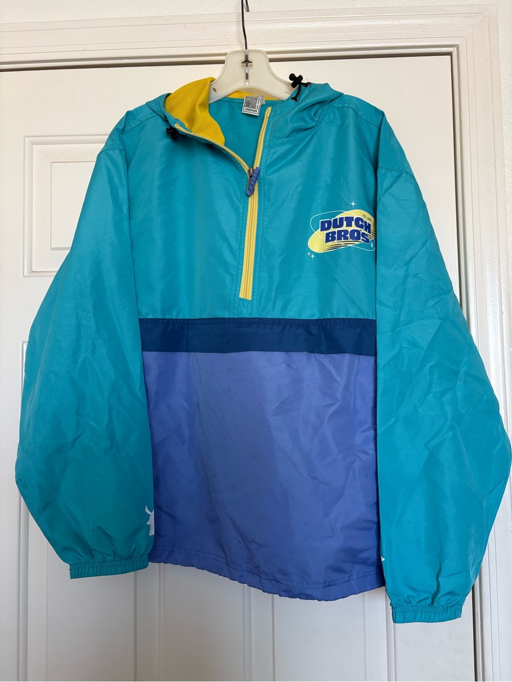 Dutch Bros Teal, Purple & Yellow Half-Zip Windbreaker